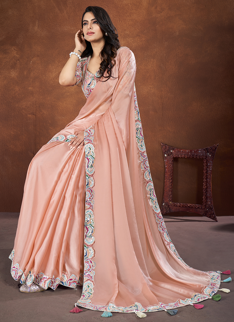 Peach party shops wear saree